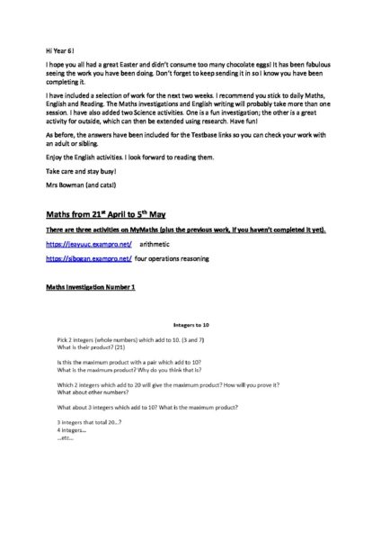 year 6 homework pdf