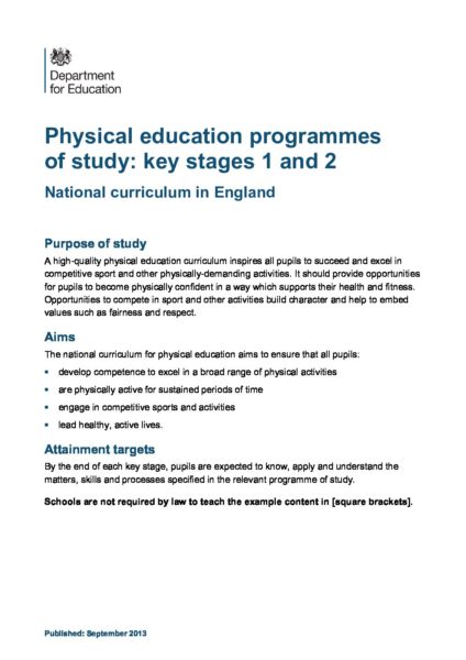 PRIMARY National Curriculum Physical Education Cuddington And   PRIMARY National Curriculum   Physical Education Pdf 424x600 