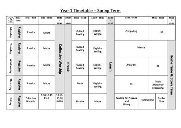 Year 1 Timetable - Spring Term - Cuddington And Dinton School