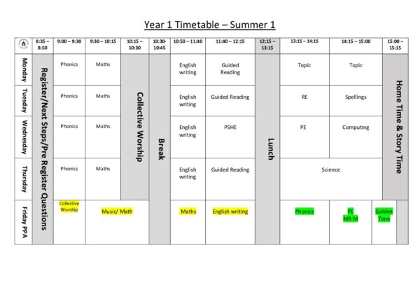 Timetable Year 1 Summer 1 2024 - Cuddington and Dinton School