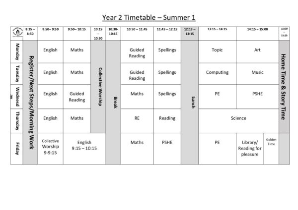 Timetable Year 2 Summer 1 2024 - Cuddington and Dinton School